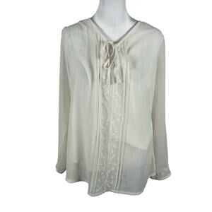 Vintage Notations Sheer Top White Long Sleeve Large Layer Cotton Business Casual